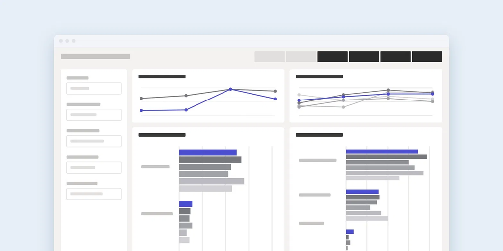 image Schematische Darstellung eines Power-BI-Dashboards mit Liniendiagrammen und Balken zum Finanzvergleich von Gemeinden