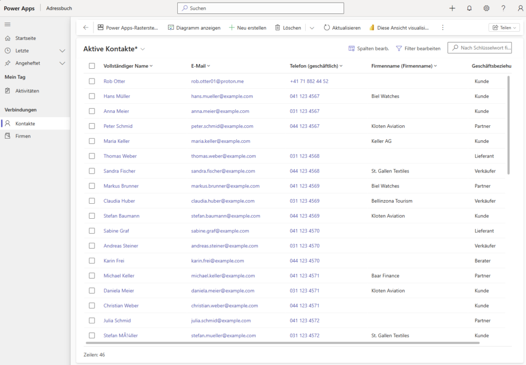 Power App als zentrales Adressbuch für Outlook